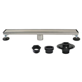 Watercourse 24-Inch Stainless Steel Linear Shower Drain with Reversible Tile Insert and Flat Grate, Drain with Base Flange and Hair Strainer