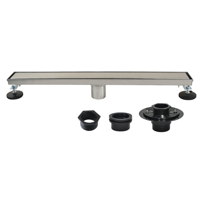 Watercourse 24-Inch Stainless Steel Linear Shower Drain with Reversible Tile Insert and Flat Grate, Drain with Base Flange and Hair Strainer