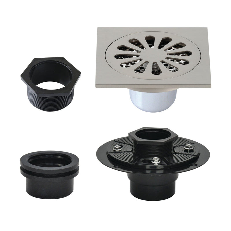 Watercourse 4-Inch Brass Square Grid Shower Drain with Hair Strainer and Base Flange