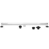 Watercourse 72-Inch Stainless Steel Linear Shower Drain with Reversible Tile Insert and Flat Grate, Drain with Base Flange and Hair Strainer