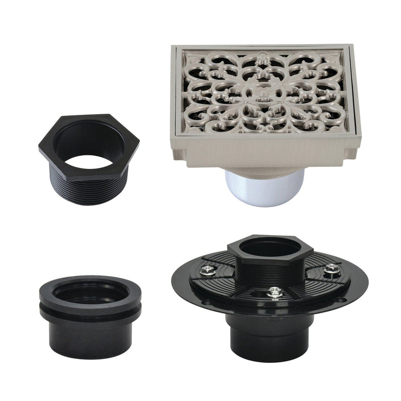 Watercourse 4-Inch Brass Square Grid Shower Drain with Hair Strainer and Base Flange