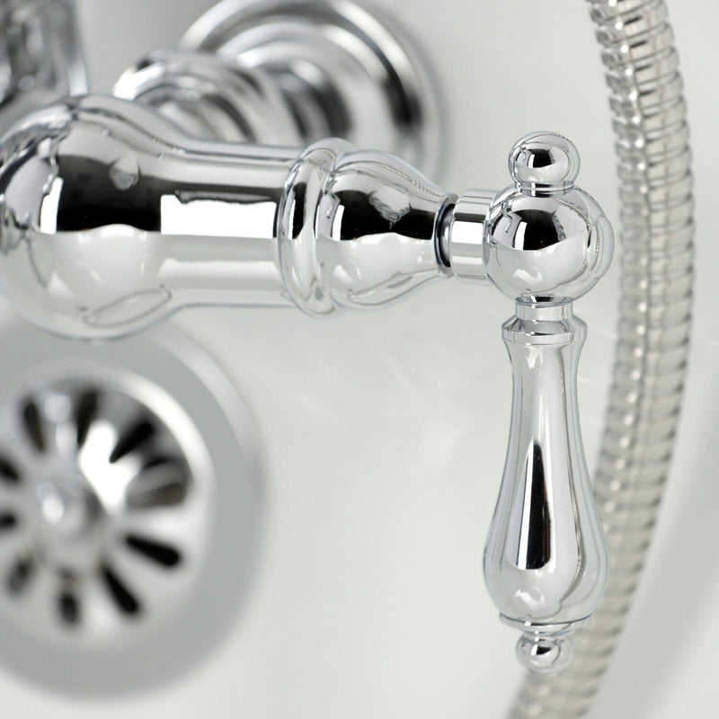 Heritage Three-Handle 2-Hole Tub Wall Mount Clawfoot Tub Faucet with Hand Shower