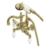 Heritage Three-Handle 2-Hole Tub Wall Mount Clawfoot Tub Faucet with Hand Shower