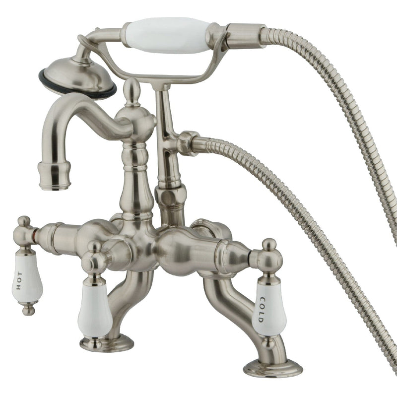 Vintage Three-Handle 2-Hole Deck-Mount Clawfoot Tub Faucet with Hand Shower