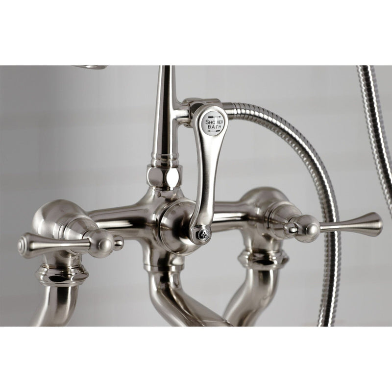 Three-Handle 2-Hole Deck-Mount Clawfoot Tub Faucet with Hand Shower