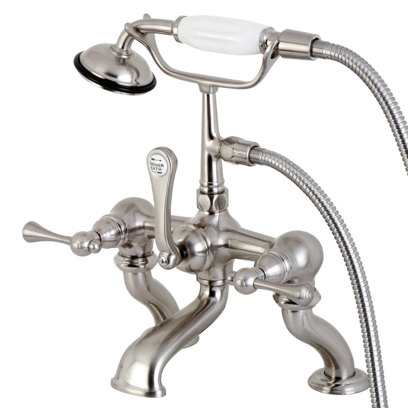 Three-Handle 2-Hole Deck-Mount Clawfoot Tub Faucet with Hand Shower