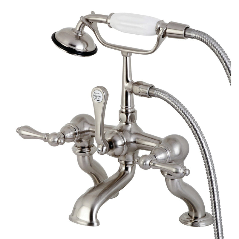 Vintage Three-Handle 2-Hole Deck-Mount Clawfoot Tub Faucet with Hand Shower