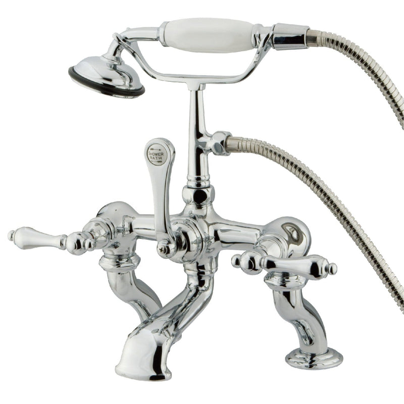 Vintage Three-Handle 2-Hole Deck-Mount Clawfoot Tub Faucet with Hand Shower