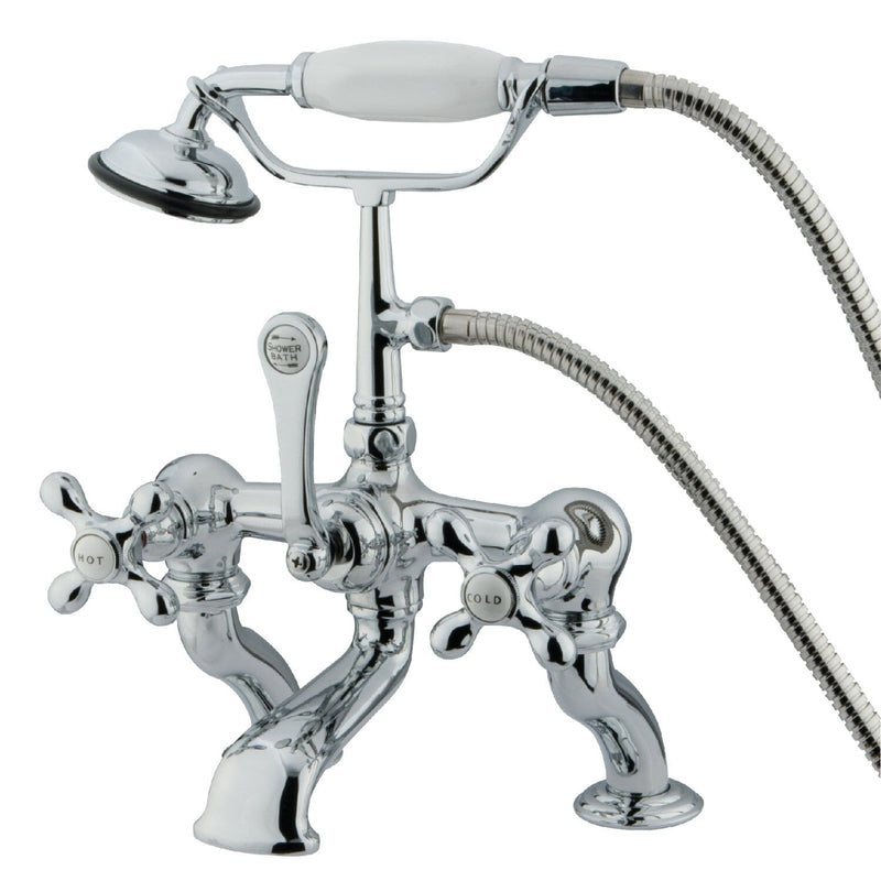 Vintage Three-Handle 2-Hole Deck-Mount Clawfoot Tub Faucet with Hand Shower