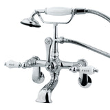Vintage Three-Handle 2-Hole Tub Wall Mount Clawfoot Tub Faucet with Hand Shower