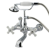 Vintage Three-Handle 2-Hole Tub Wall Mount Clawfoot Tub Faucet with Hand Shower