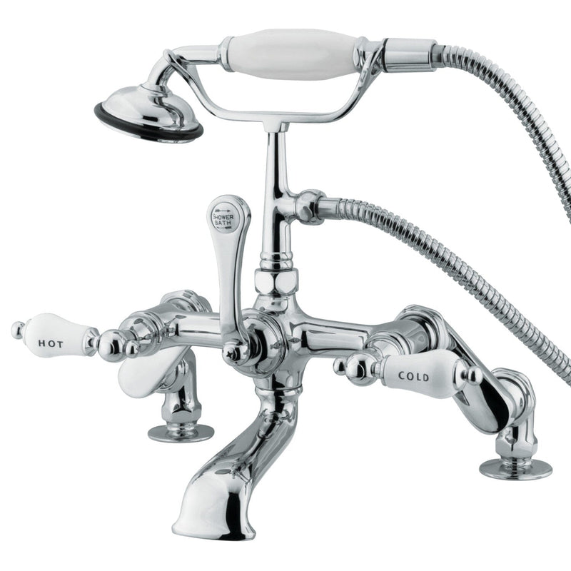 Vintage Three-Handle 2-Hole Deck-Mount Clawfoot Tub Faucet with Hand Shower