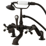 Vintage Three-Handle 2-Hole Deck-Mount Clawfoot Tub Faucet with Hand Shower