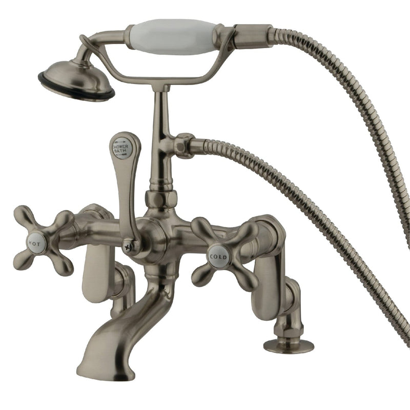 Vintage Three-Handle 2-Hole Deck-Mount Clawfoot Tub Faucet with Hand Shower