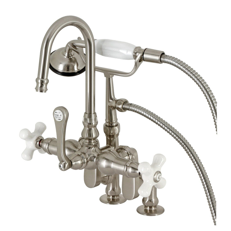 Three-Handle 2-Hole Deck-Mount Clawfoot Tub Faucet with Hand Shower