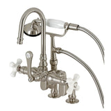 Three-Handle 2-Hole Deck-Mount Clawfoot Tub Faucet with Hand Shower