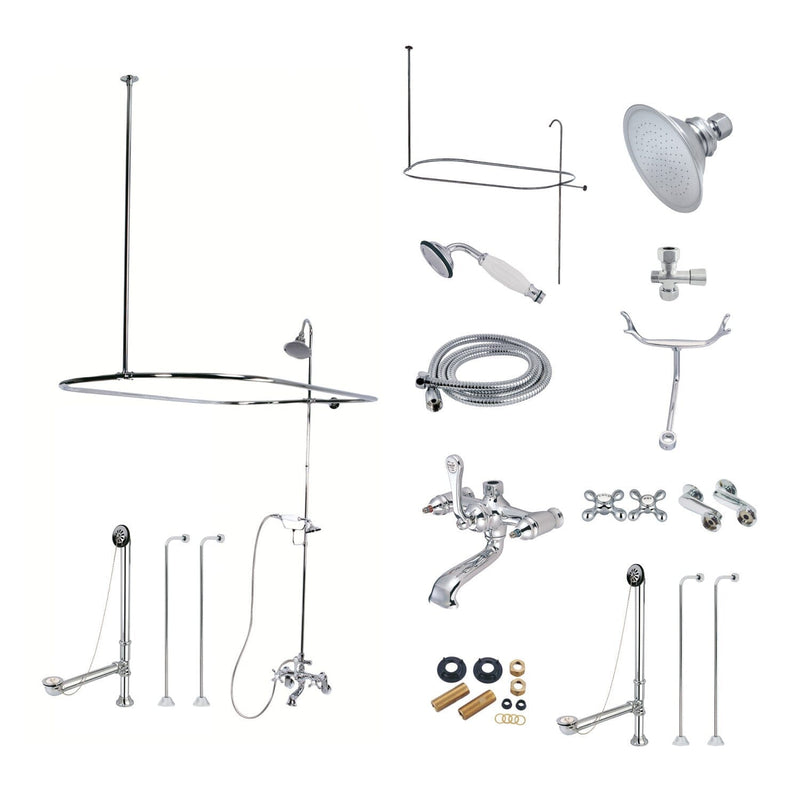 Vintage Three-Handle 2-Hole Tub Wall Mount Clawfoot Tub Faucet Package with Shower Enclosure