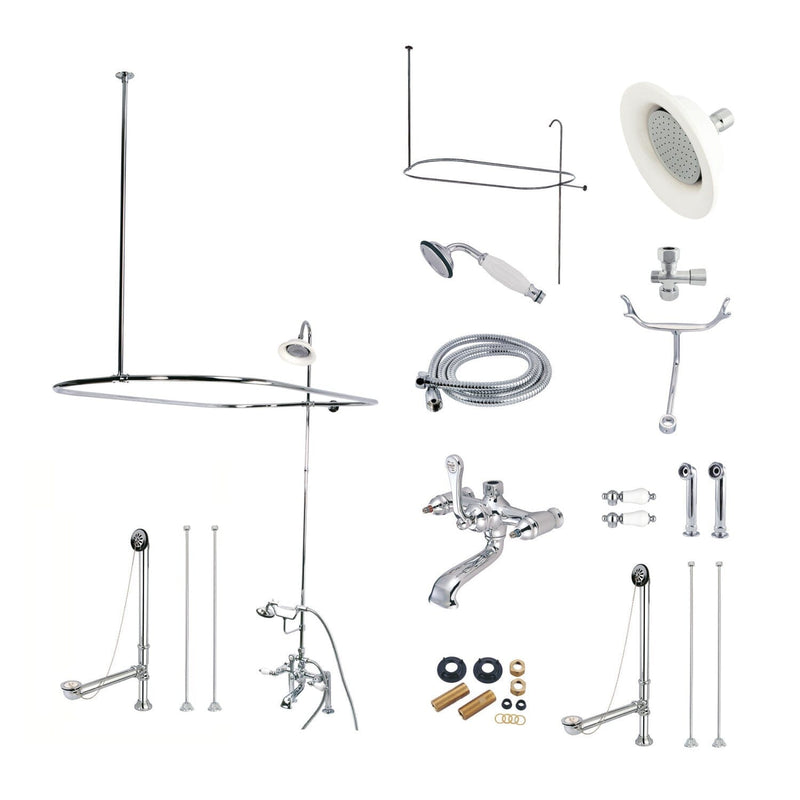 Vintage Three-Handle 2-Hole Deck Mount Clawfoot Tub Faucet Package with Shower Enclosure