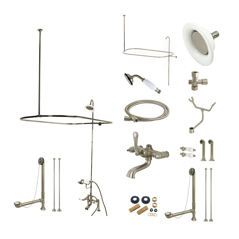 Vintage Three-Handle 2-Hole Deck Mount Clawfoot Tub Faucet Package with Shower Enclosure