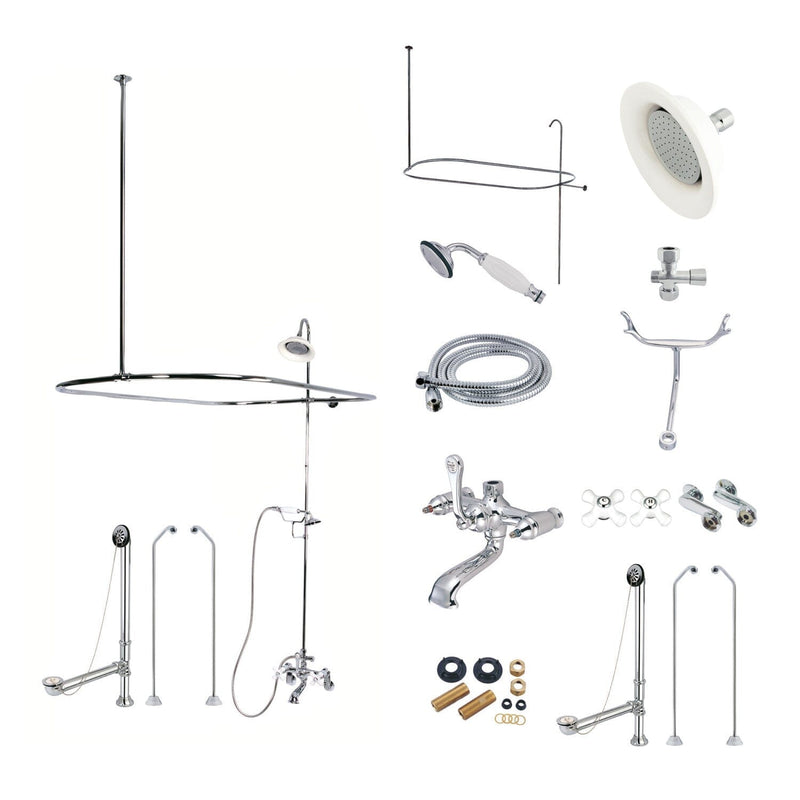 Vintage Three-Handle 2-Hole Tub Wall Mount Clawfoot Tub Faucet Package with Shower Enclosure