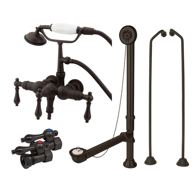 Vintage Three-Handle 2-Hole Tub Wall Mount Clawfoot Tub Faucet Package with Supply Line, Hand Shower and Tub Drain