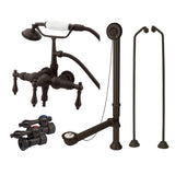 Vintage Three-Handle 2-Hole Tub Wall Mount Clawfoot Tub Faucet Package with Supply Line, Hand Shower and Tub Drain