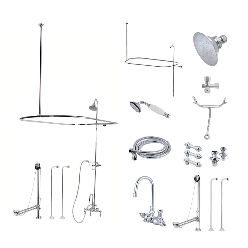 Vintage Three-Handle 2-Hole Tub Wall Mount Clawfoot Tub Faucet Package with Shower Enclosure