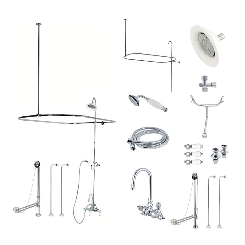 Vintage Three-Handle 2-Hole Tub Wall Mount Clawfoot Tub Faucet Package with Shower Enclosure