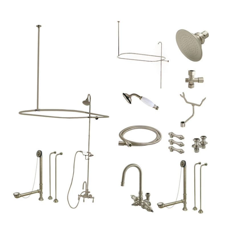 Vintage Three-Handle 2-Hole Tub Wall Mount Clawfoot Tub Faucet Package with Shower Enclosure