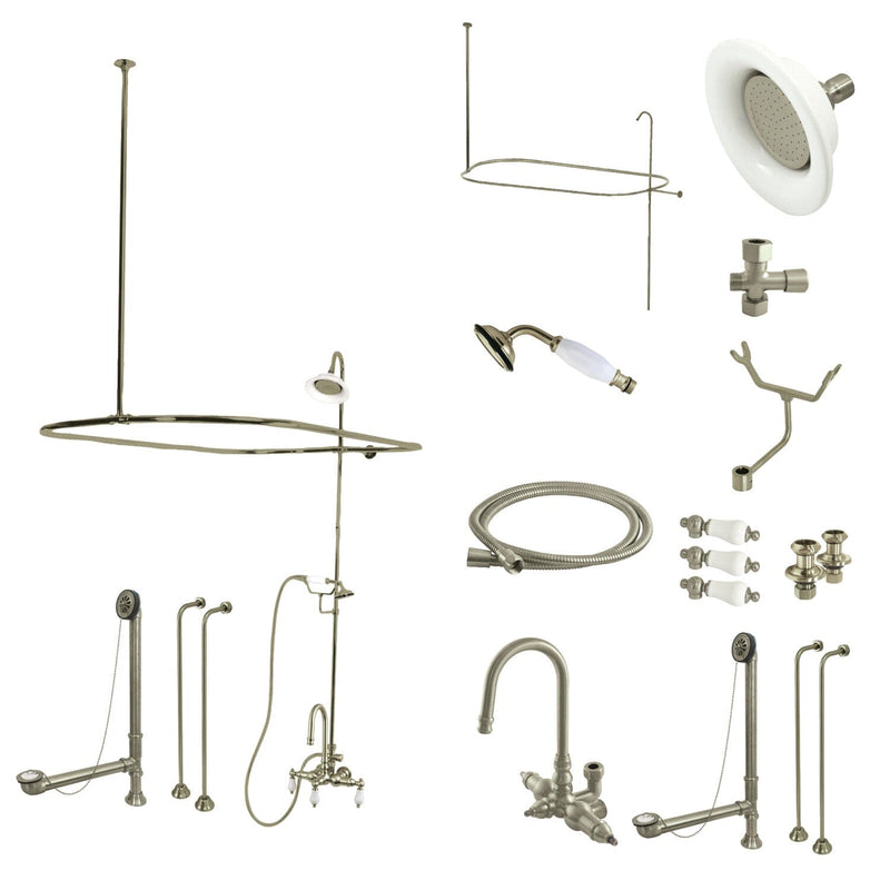 Vintage Three-Handle 2-Hole Tub Wall Mount Clawfoot Tub Faucet Package with Shower Enclosure