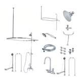 Vintage Three-Handle 2-Hole Tub Wall Mount Clawfoot Tub Faucet Package with Shower Enclosure and Hand Shower