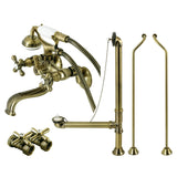Vintage Three-Handle 2-Hole Tub Wall Mount Clawfoot Tub Faucet Package with Supply Line, Hand Shower and Tub Drain