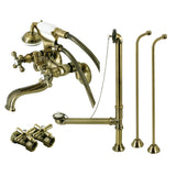 Vintage Three-Handle 2-Hole Tub Wall Mount Clawfoot Tub Faucet Package with Supply Line, Hand Shower and Tub Drain