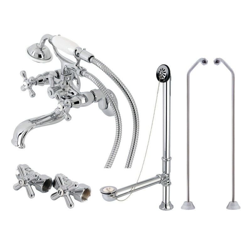 Vintage Three-Handle 2-Hole Tub Wall Mount Clawfoot Tub Faucet Package with Supply Line, Hand Shower and Tub Drain