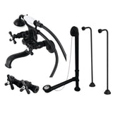 Vintage Three-Handle 2-Hole Tub Wall Mount Clawfoot Tub Faucet Package with Supply Line, Hand Shower and Tub Drain