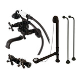 Vintage Three-Handle 2-Hole Tub Wall Mount Clawfoot Tub Faucet Package with Supply Line, Hand Shower and Tub Drain
