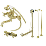 Vintage Three-Handle 2-Hole Tub Wall Mount Clawfoot Tub Faucet Package with Supply Line, Hand Shower and Tub Drain