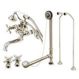 Vintage Three-Handle 2-Hole Tub Wall Mount Clawfoot Tub Faucet Package with Supply Line, Hand Shower and Tub Drain