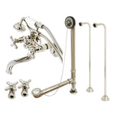 Vintage Three-Handle 2-Hole Tub Wall Mount Clawfoot Tub Faucet Package with Supply Line, Hand Shower and Tub Drain
