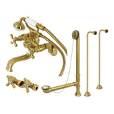 Vintage Three-Handle 2-Hole Tub Wall Mount Clawfoot Tub Faucet Package with Supply Line, Hand Shower and Tub Drain