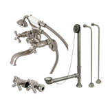Vintage Three-Handle 2-Hole Tub Wall Mount Clawfoot Tub Faucet Package with Supply Line, Hand Shower and Tub Drain