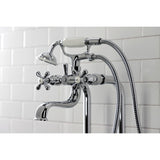 Kingston Three-Handle 2-Hole Freestanding Clawfoot Tub Faucet Package with Supply Line and Stop Valve