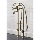 Kingston Three-Handle 2-Hole Freestanding Clawfoot Tub Faucet Package with Supply Line and Stop Valve