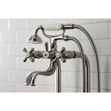 Kingston Three-Handle 2-Hole Freestanding Clawfoot Tub Faucet Package with Supply Line and Stop Valve