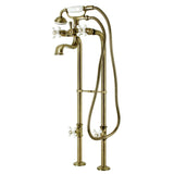 Kingston Three-Handle 2-Hole Freestanding Clawfoot Tub Faucet Package with Supply Line and Stop Valve