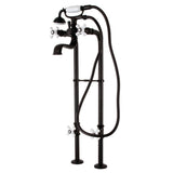 Kingston Three-Handle 2-Hole Freestanding Clawfoot Tub Faucet Package with Supply Line and Stop Valve