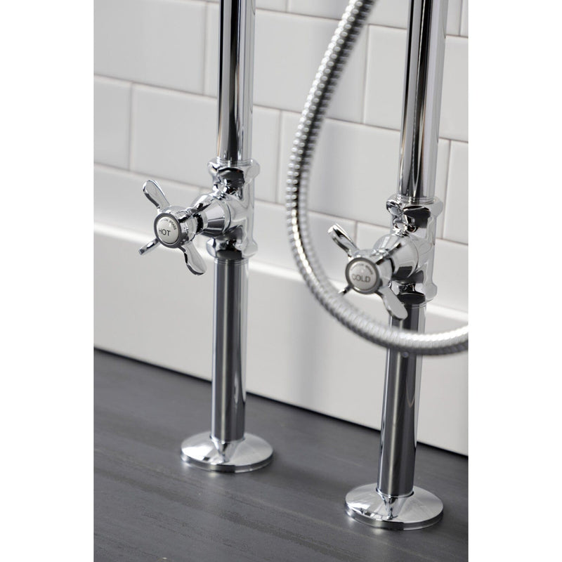 Essex Three-Handle 2-Hole Freestanding Clawfoot Tub Faucet Package with Supply Line and Stop Valve