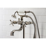 Essex Three-Handle 2-Hole Freestanding Clawfoot Tub Faucet Package with Supply Line and Stop Valve