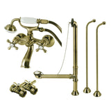 Vintage Two-Handle 2-Hole Tub Wall Mount Clawfoot Tub Faucet Package with Supply Line, Hand Shower and Tub Drain