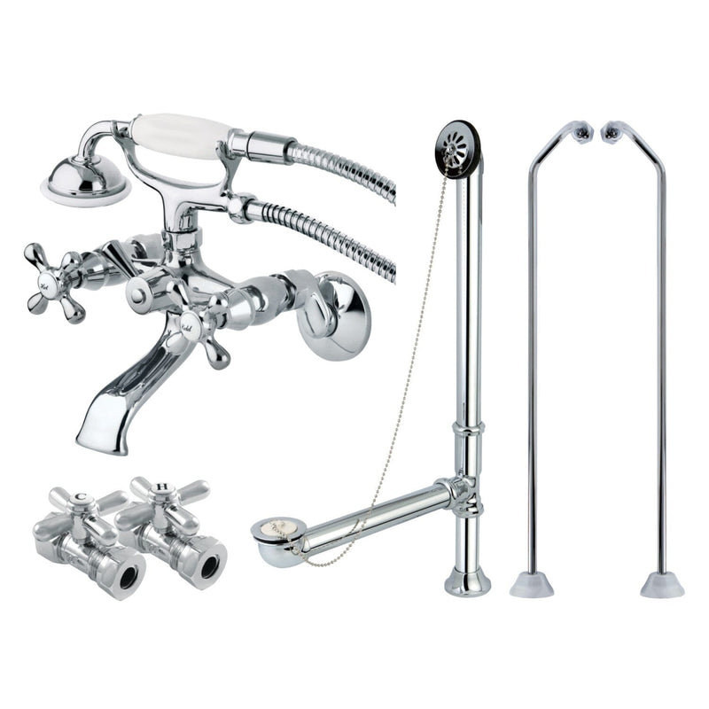 Vintage Two-Handle 2-Hole Tub Wall Mount Clawfoot Tub Faucet Package with Supply Line, Hand Shower and Tub Drain